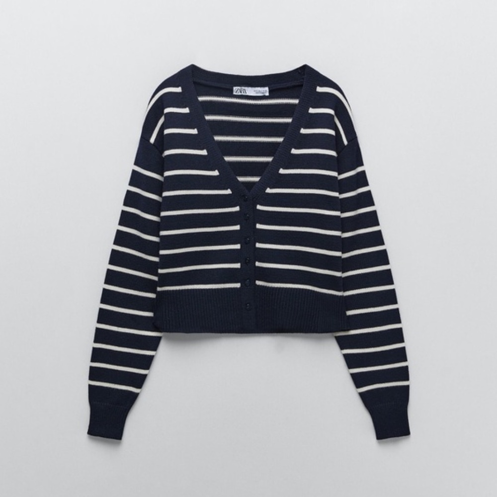 Zara Striped Knit Jacket Navy S
